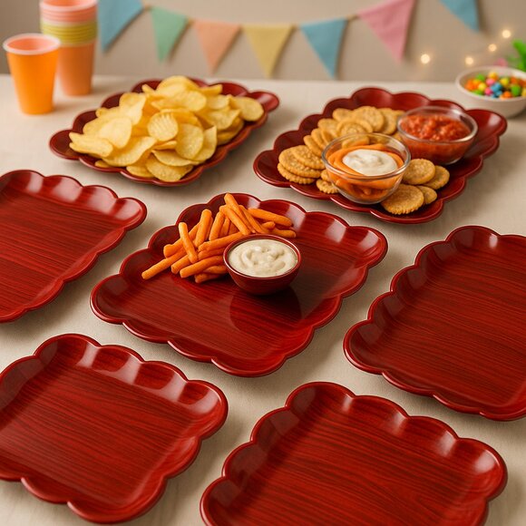 BASKET EASE BY DECRA 7 Pc Red Plastic‎ Fruit/Snack Trays Made in USA - Picture 1 of 5